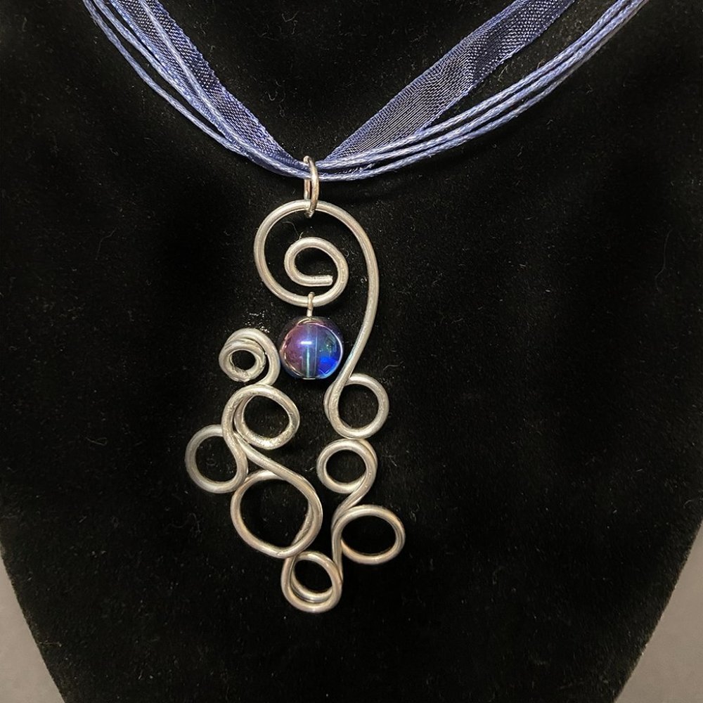Stunning Hand Crafted Stainless Steel Pendant on Satin Cord or Blue Ribbon